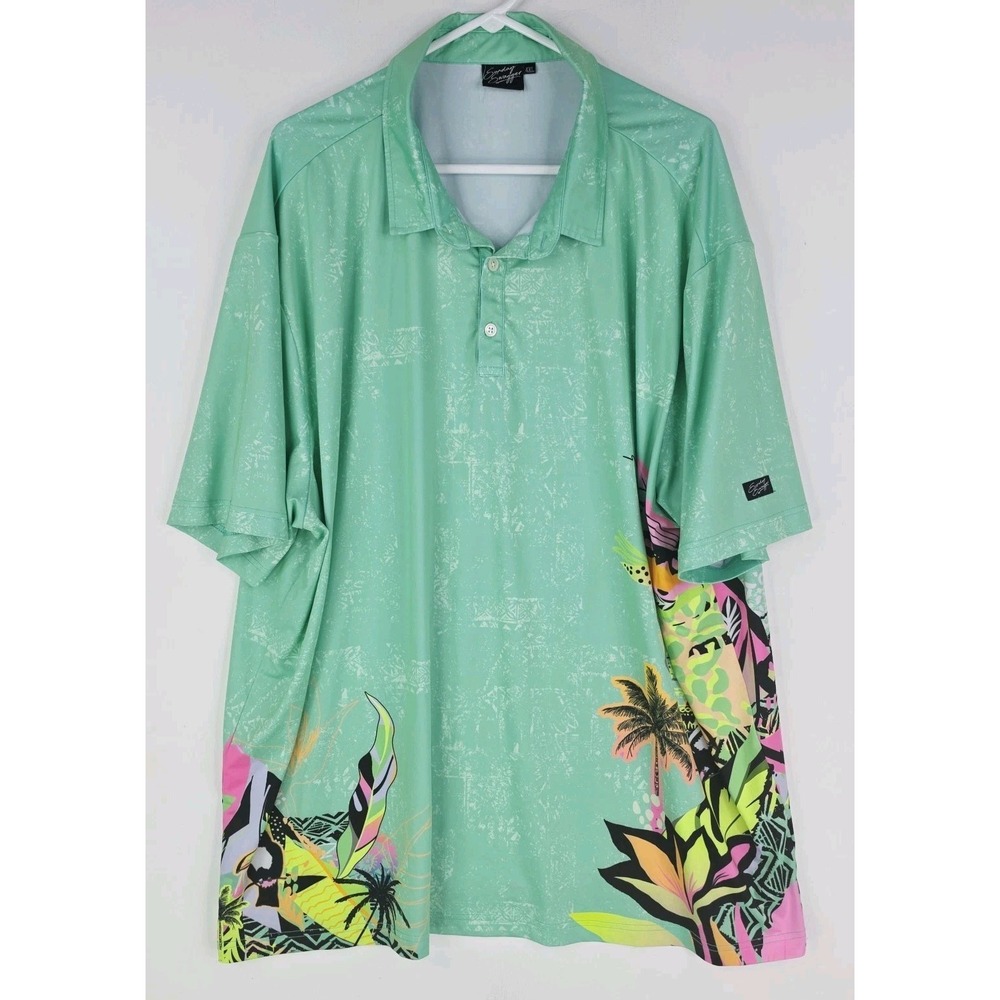Sunday Swagger Polo Shirt Men 4XL Green Tropical Floral Golf Performance Stretch